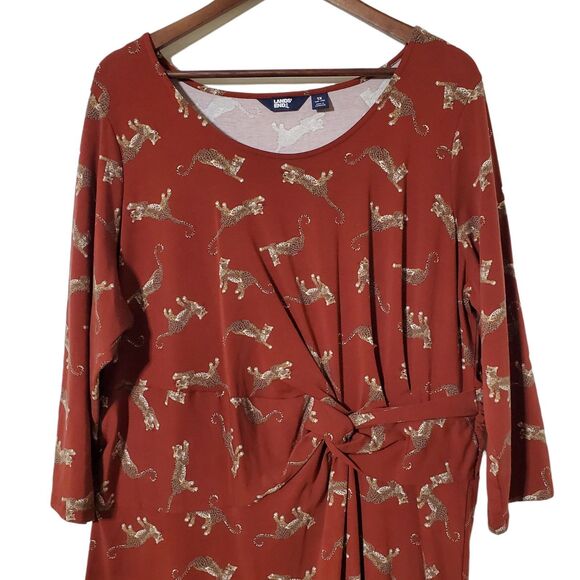Lands End Stretchy Safari Dress Size 1X Plus Red Animal Print Cheetah Cat Womens - Picture 2 of 9